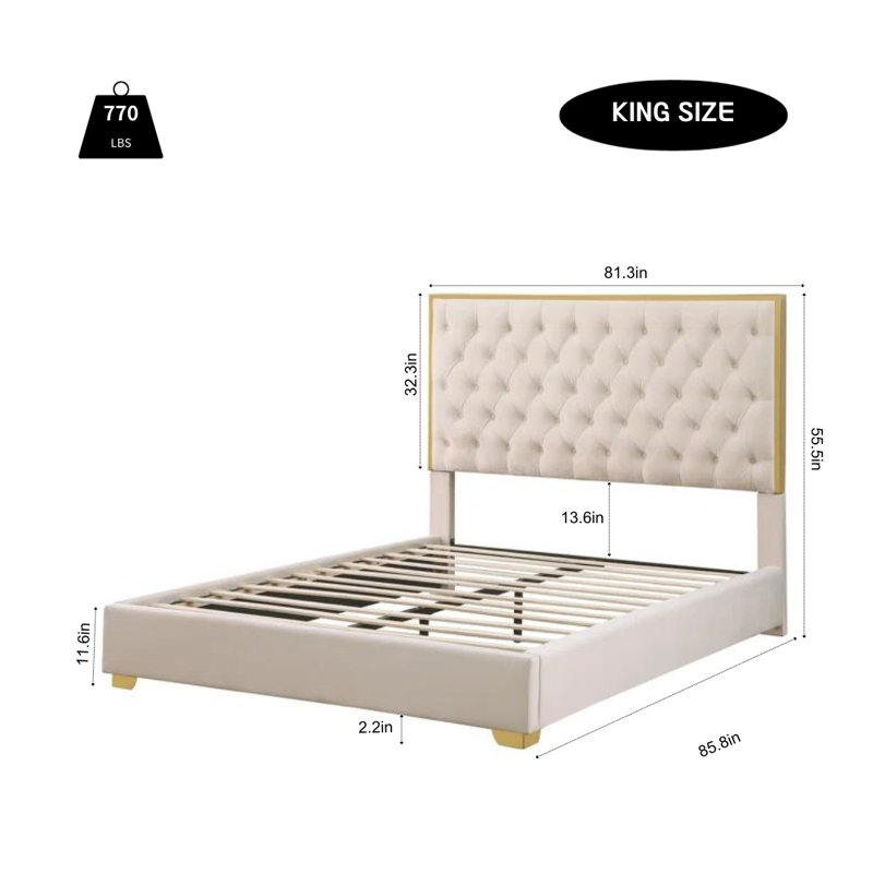 Everly Quinn Valmar Morden Tufted Upholstered Golden Platform Bed Reviews Wayfair